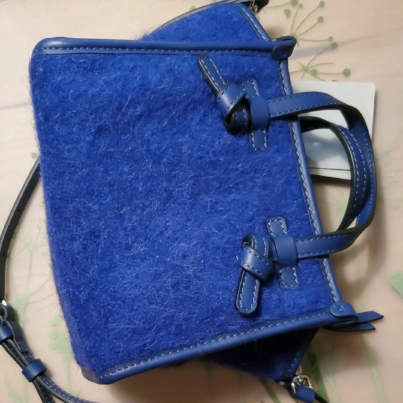 NWR Wool Blend With Leather Trim Blue Italian Handbag - Picture 5 of 10